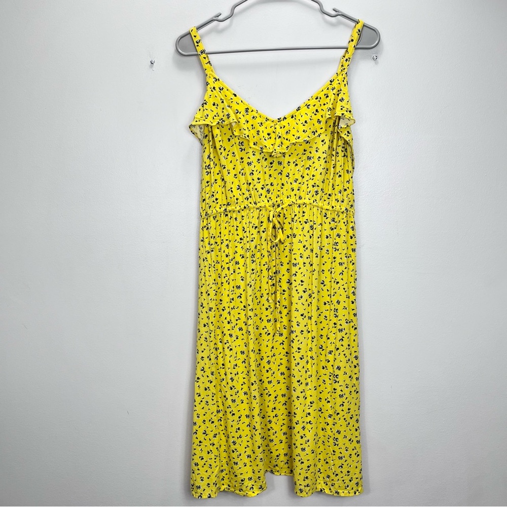 Torrid Mustard Yellow Floral Challis Ruffle V Neck Sleeveless Dress Size 1X - Picture 4 of 10